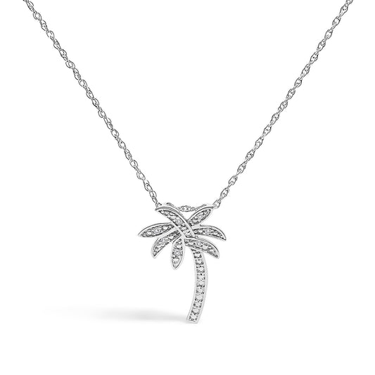 .925 Sterling Silver Diamond Accent Palm Tree Pendant Necklace (J-K Color, I2-I3 Clarity) - 18" Inches