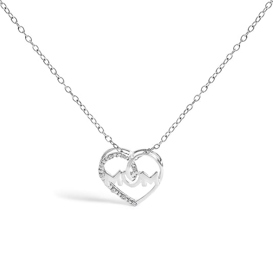 .925 Sterling Silver Diamond Accent MOM Heart Pendant Necklace (J-K Color, I2-I3 Clarity) - 18" Inches