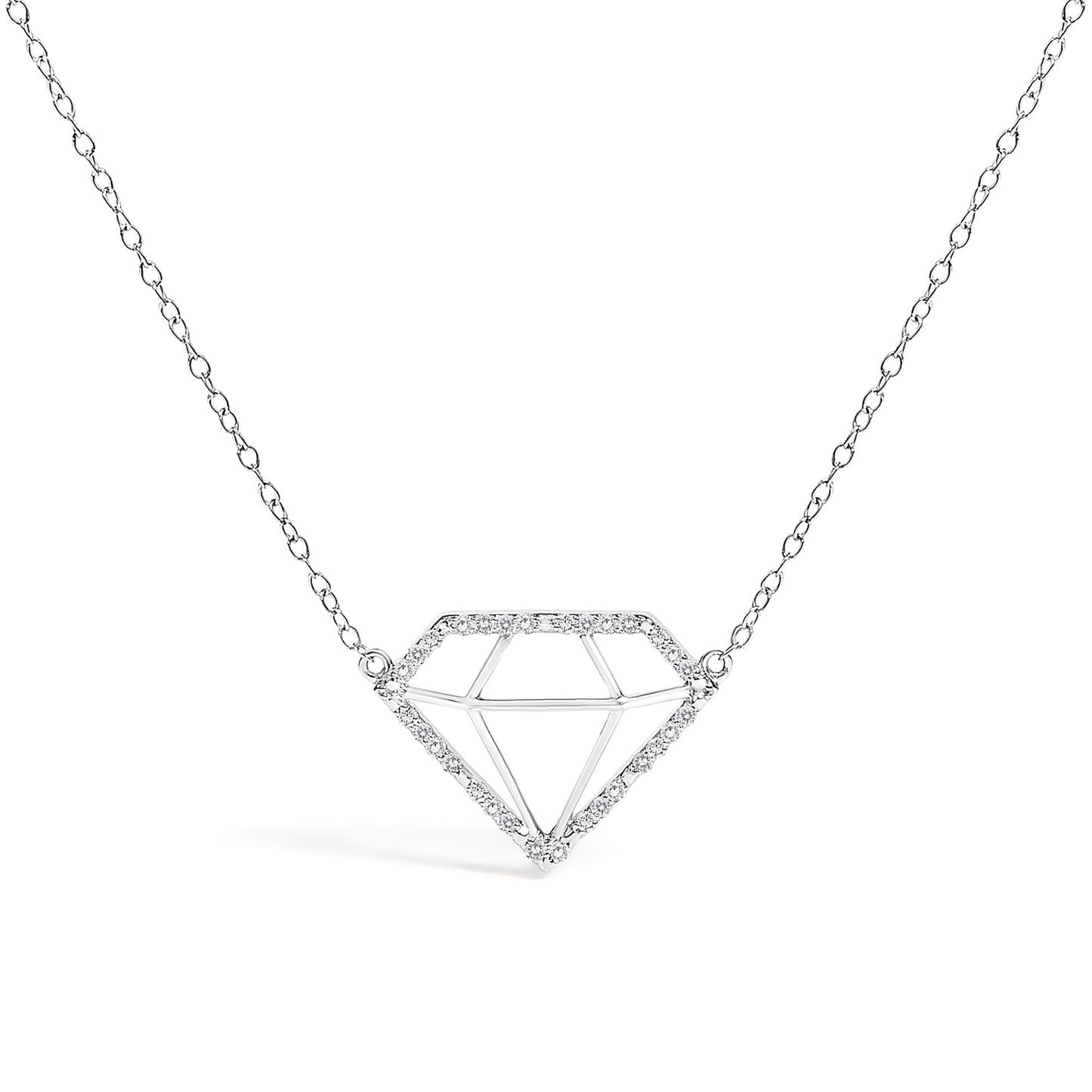 .925 Sterling Silver 1/7 Cttw Lab Grown Diamond Diamond Shaped Pendant Necklace - Size 18 Inches