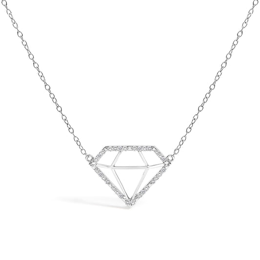 .925 Sterling Silver 1/7 Cttw Lab Grown Diamond Diamond Shaped Pendant Necklace - Size 18 Inches