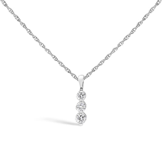 .925 Sterling Silver 1/7 Cttw Lab Grown Diamond Three Stone Diamond Pendant Necklace - 18" Inches