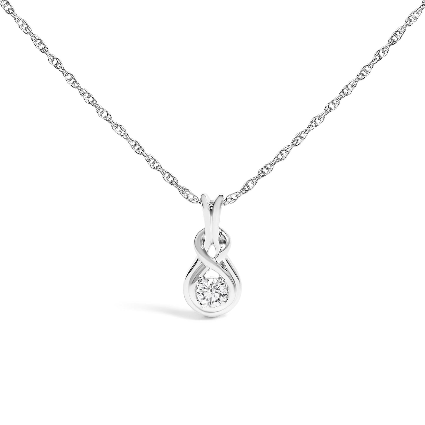 .925 Sterling Silver 1/10 Cttw Lab Grown Diamond Love Knot Solitaire Pendant Necklace - Size 18 Inches