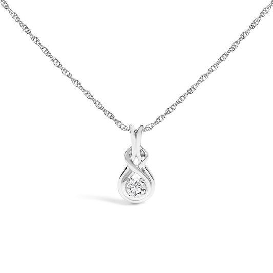 .925 Sterling Silver 1/10 Cttw Lab Grown Diamond Love Knot Solitaire Pendant Necklace - Size 18 Inches