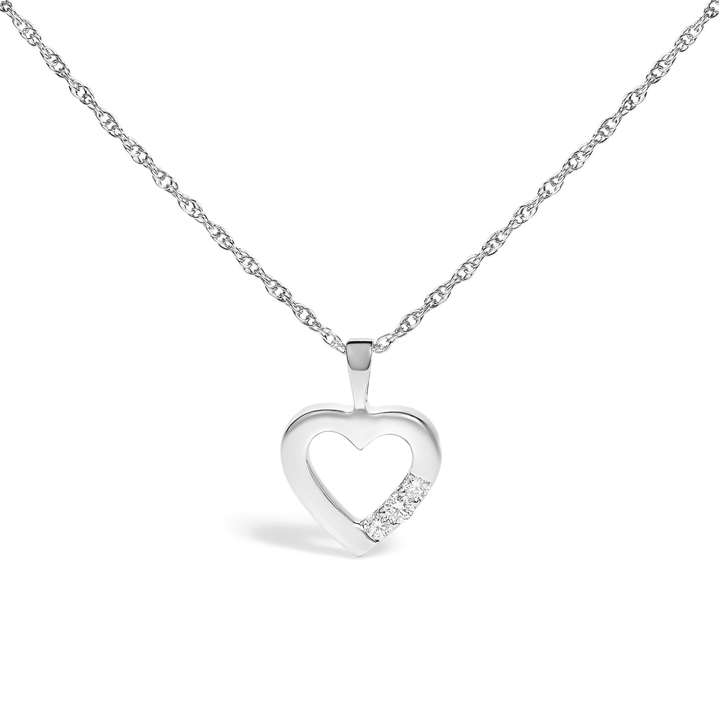 .925 Sterling Silver Lab Grown Diamond 1/4 Cttw Three Stone Heart Pendant Necklace - 18" Inches