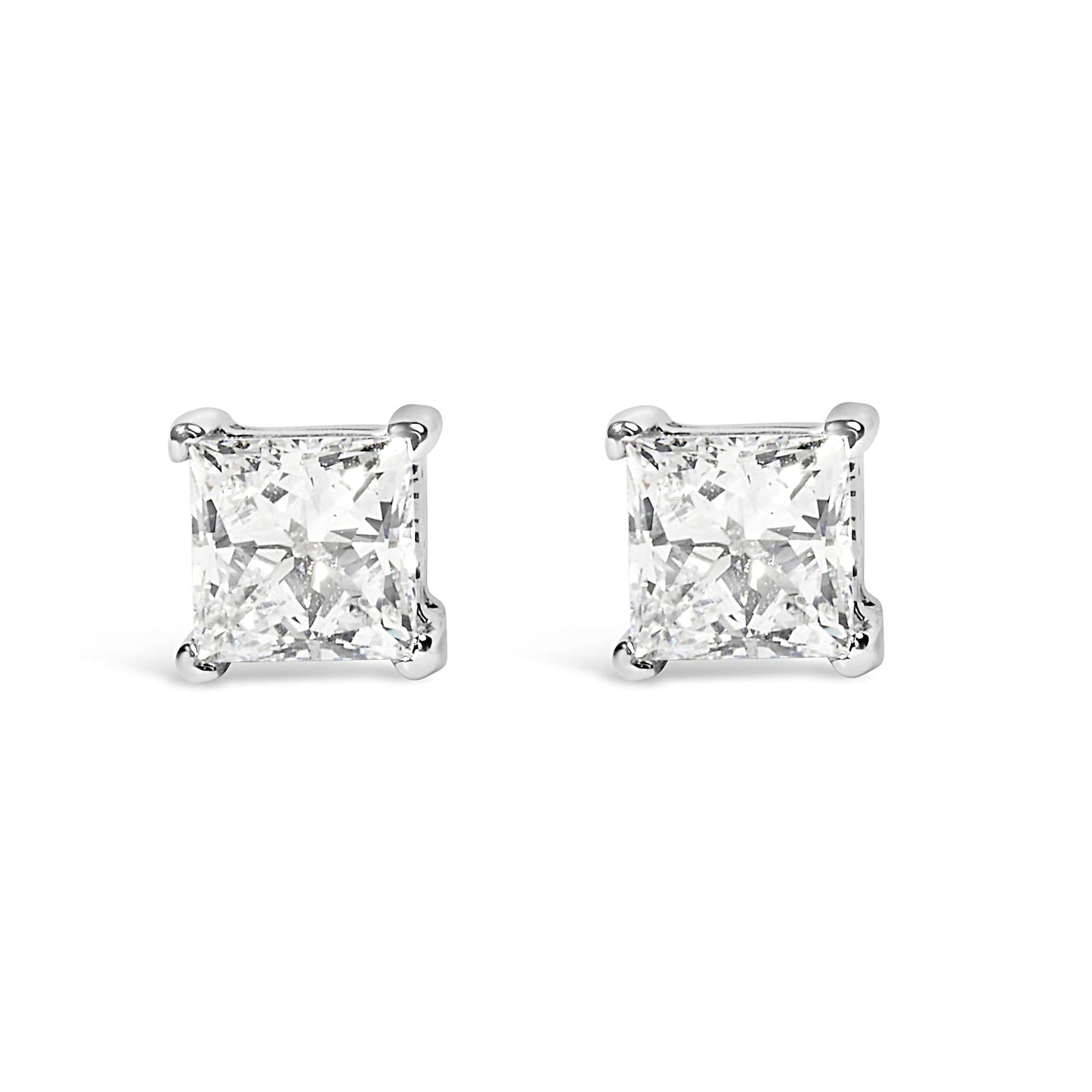 14K White Gold 3/8 Cttw Lab Grown Princess-Cut Diamond 4-Prong Solitaire Stud Earrings (VS1-VS2 Clarity, F-G Color)