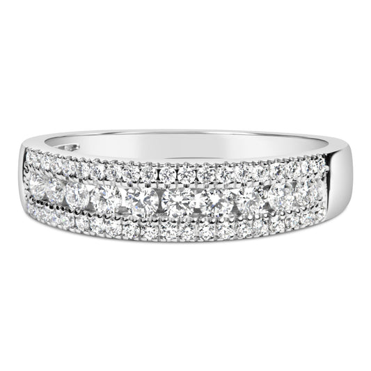 14K White Gold 1/2 Cttw Diamond 3 Row Diamond Band Ring (H-I Color, VS2-SI1 Clarity)