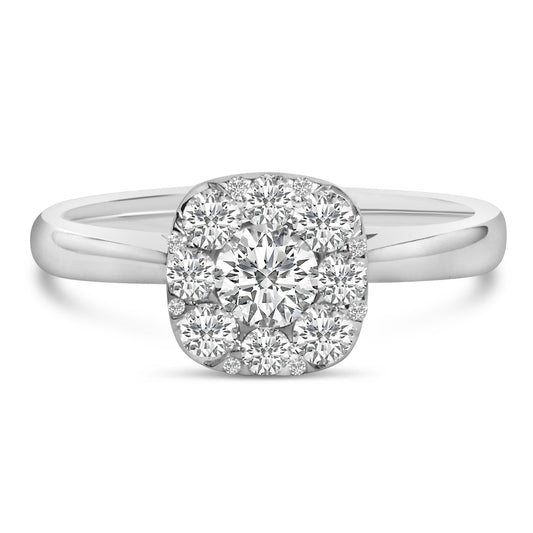 14K White Gold 3/4 Cttw Diamond Halo 9 Stone Bridal Engagement Ring (H-I Color, VS2-SI1 Clarity)