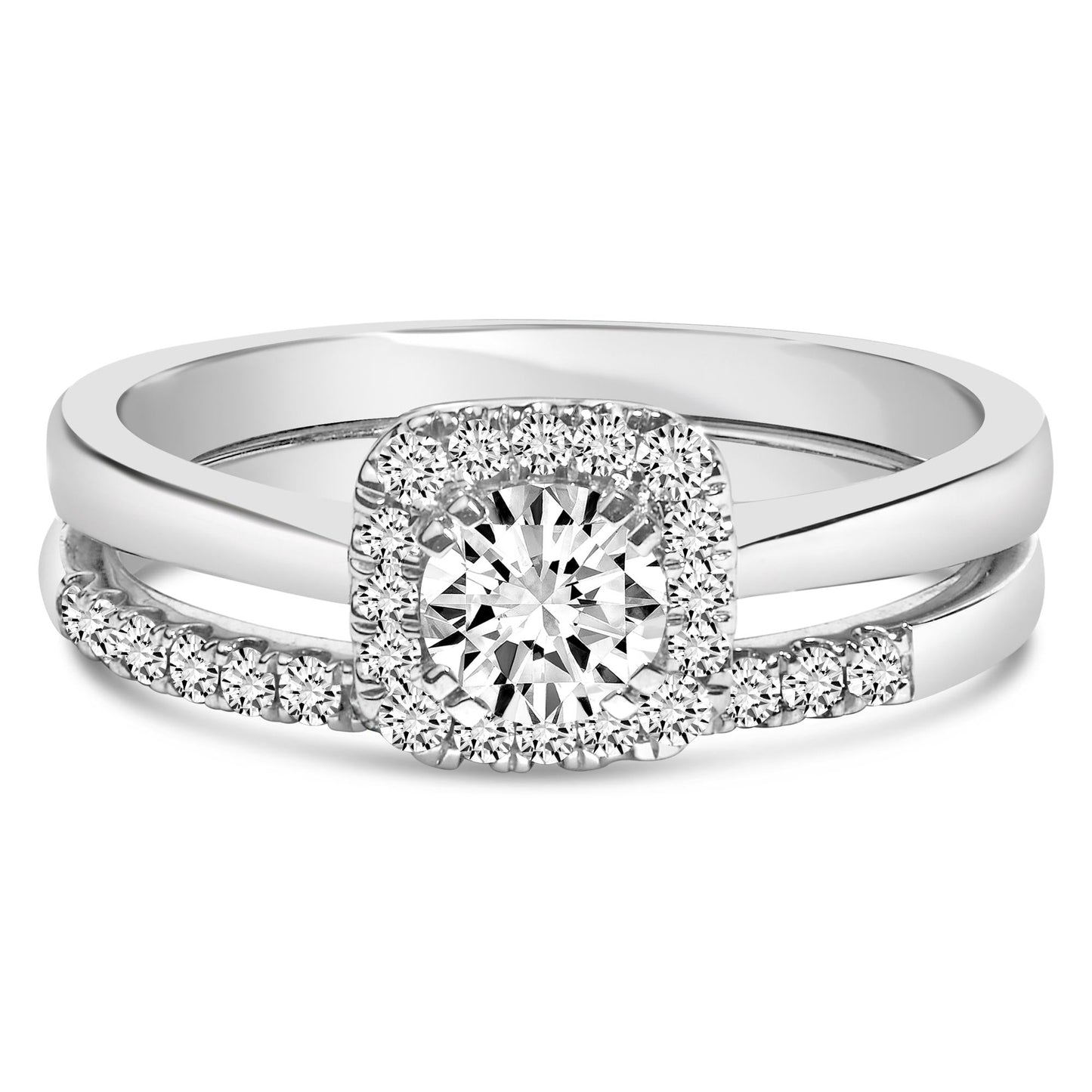 .950 Platinum 3/4 Cttw Diamond Solitaire and Halo Fused Bridal Set Ring (H-I Color, VS2-SI1 Clarity)