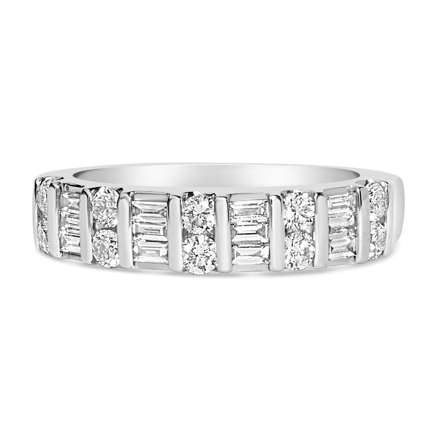 .950 Platinum 3/4 Cttw Alternating Round and Baguette Diamond Band Ring (H-I Color, VS2-SI1 Clarity)