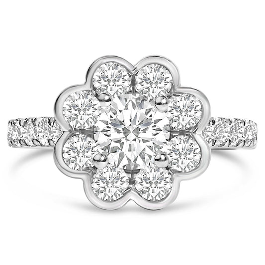 950 Platinum 1 3/4 Cttw Diamond Bezel Style Floral Cluster and Halo Engagement Ring (H-I Color, VS2-SI1 Clarity)