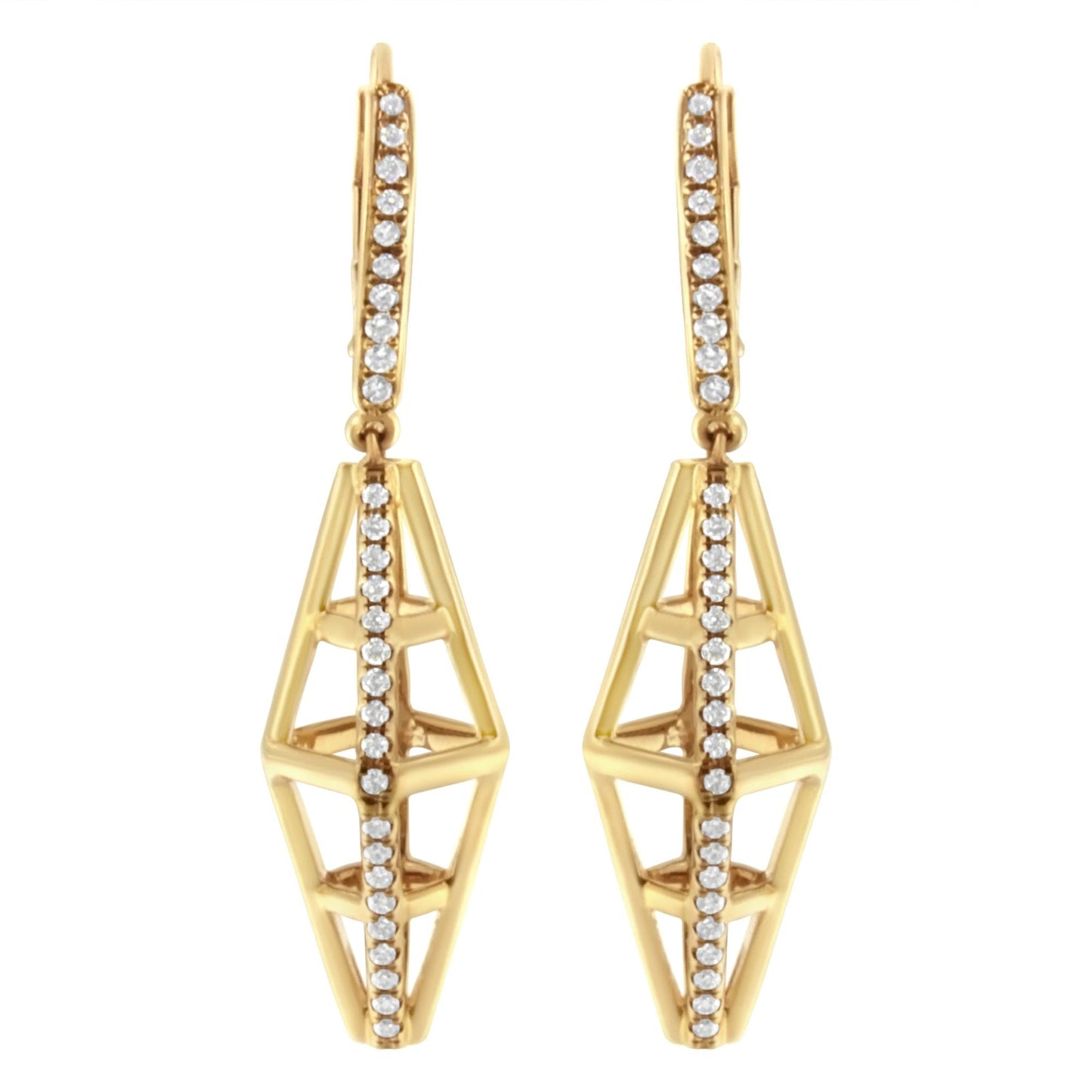 14K Yellow Gold 5/8 Cttw Diamond Geometrical Pillar Drop and Dangle Earrings (G-H Color, SI1-SI2 Clarity)