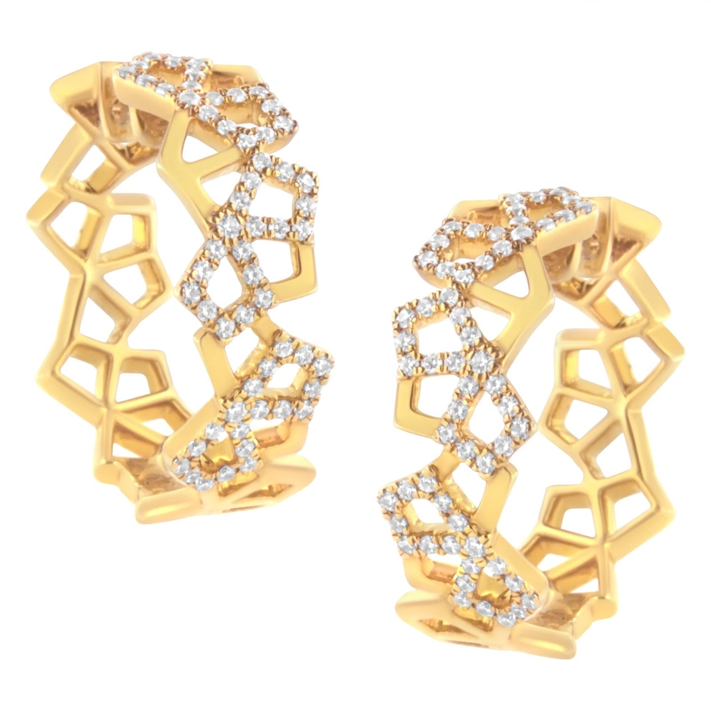 14K Yellow Gold 3/4 Cttw Diamond Honeycomb Hoop Earrings (G-H Color, SI1-SI2 Clarity) - 24MM