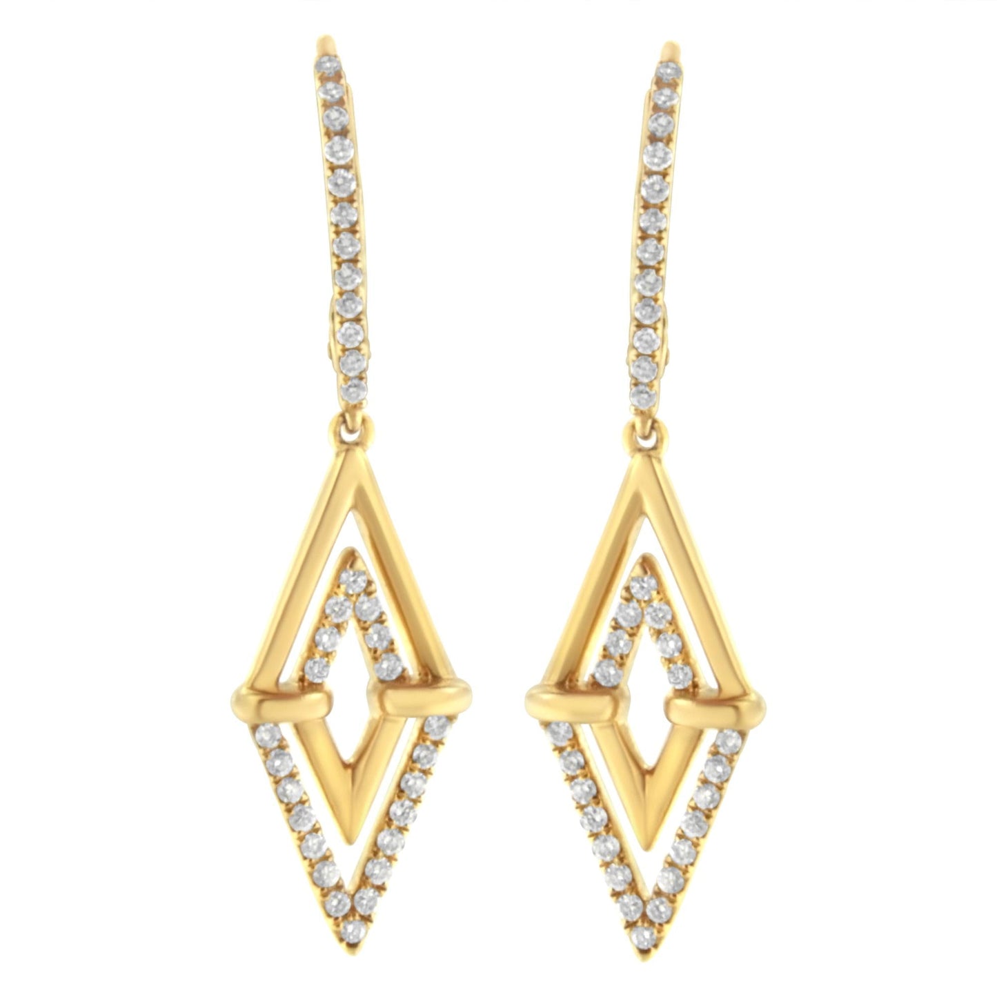 14K Yellow Gold 3/8 Cttw Double Triangle Drop and Dangle Diamond Earrings (G-H Color, SI1-SI2 Clarity)