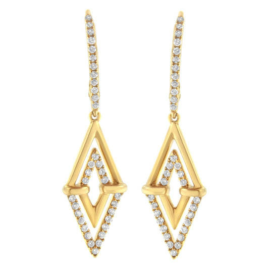 14K Yellow Gold 3/8 Cttw Double Triangle Drop and Dangle Diamond Earrings (G-H Color, SI1-SI2 Clarity)