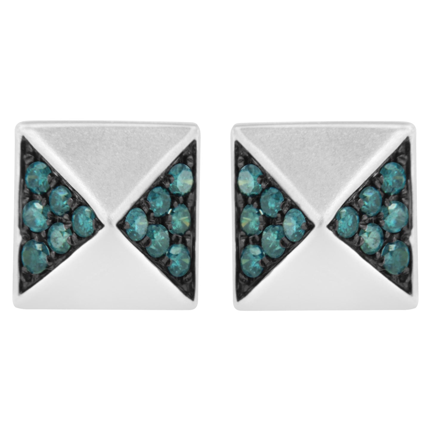 14K White Gold 1/4 Cttw Treated Blue Diamond Pyramid Stud Earring (Blue Color, SI1-SI2 Clarity)