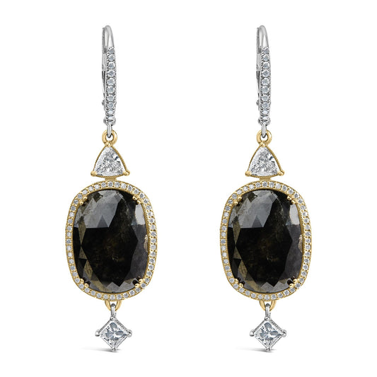 18K White Gold 1.0 Cttw Diamond and 6x9MM Black Onyx Vintage Style Drop and Dangle Earrings (F-G Color, VS1-VS2 Clarity)