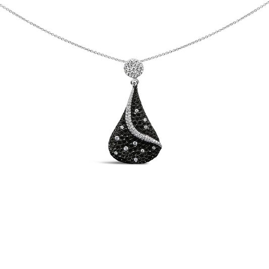 18K White Gold 6 1/3 Cttw Pave Set Black and White Diamond Teardrop Pendant Necklace (F-G Color, VS1-VS2 Clarity)