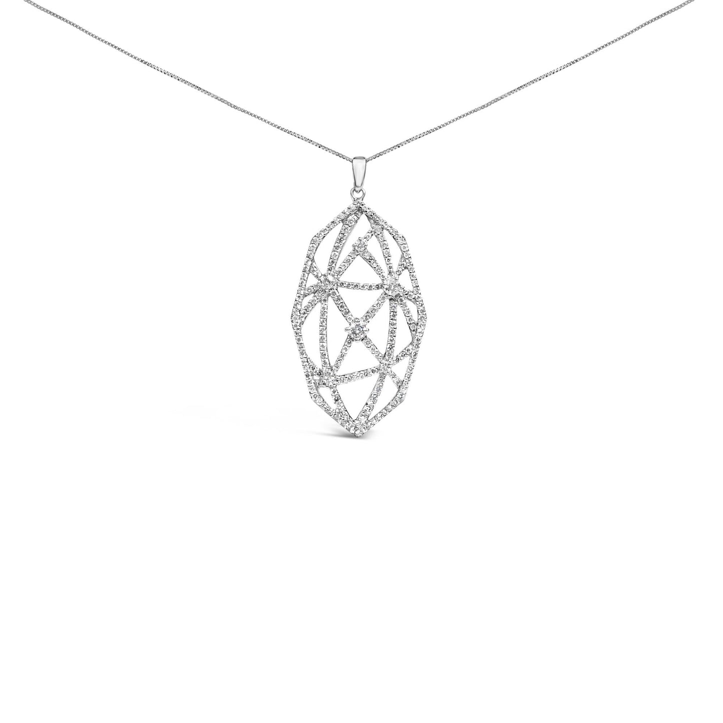 18K White Gold 2 1/4 Cttw Diamond Geometric Open Work Pendant Necklace (F-G Color, VS1-VS2 Clarity) - 18"