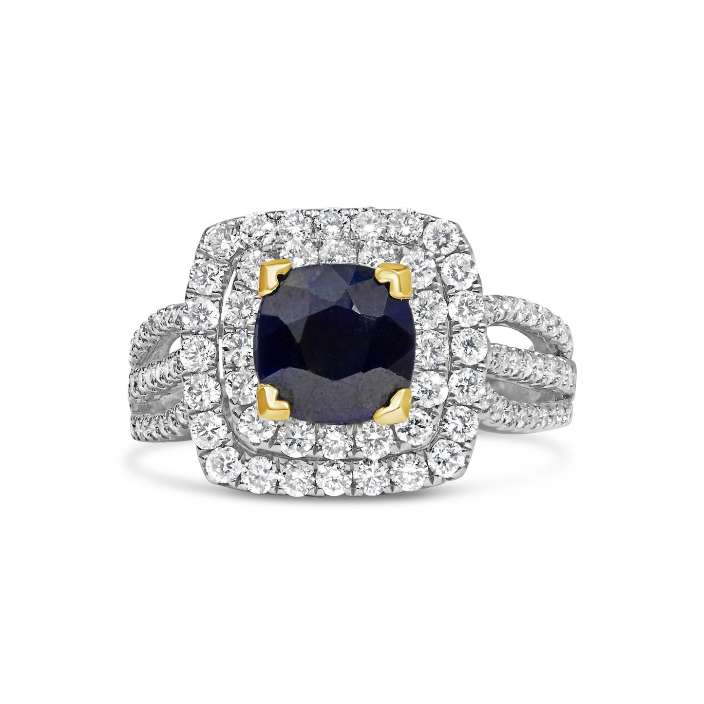 14K White Gold 7X7 Round Blue Sapphire 1 1/2 Cttw Diamond Halo Engagement Ring (F-G Color, VS1-VS2 Clarity) - Ring Size 6