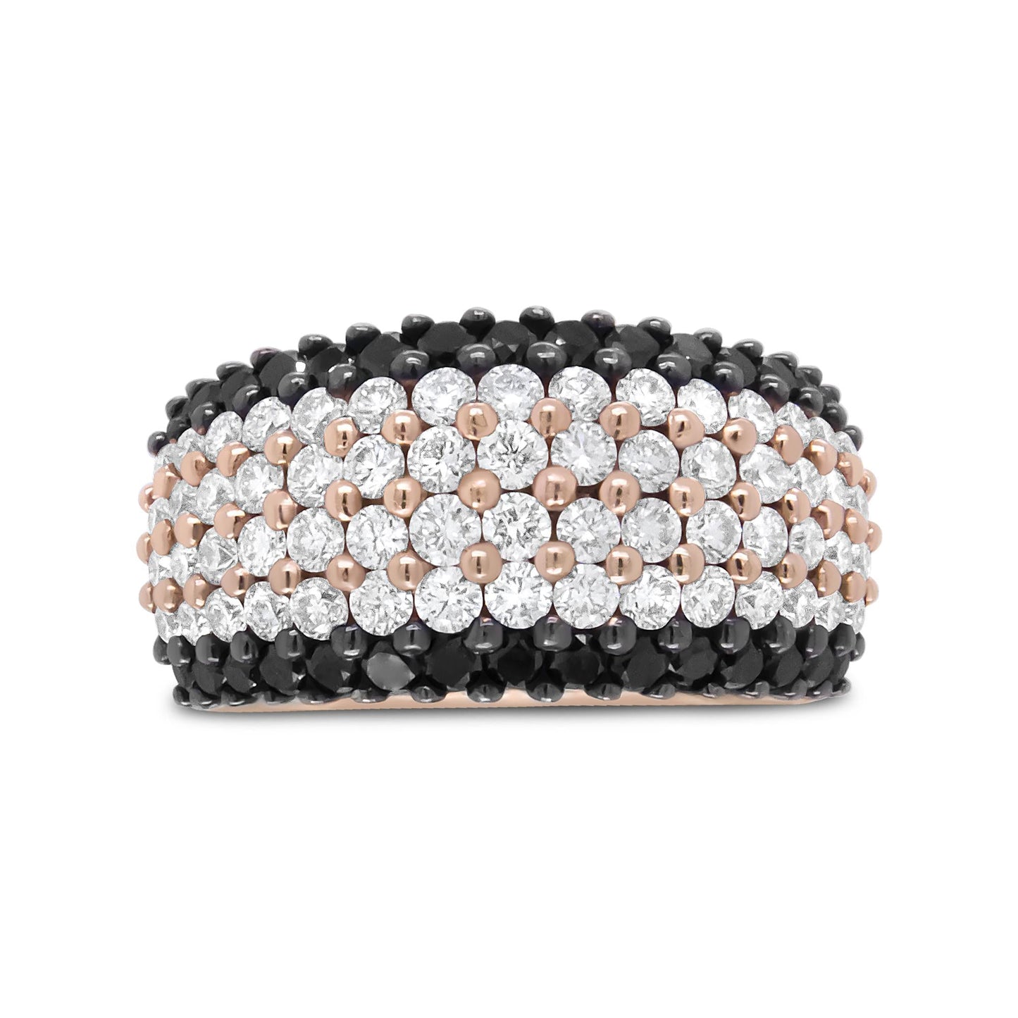 18K Rose Gold 2 1/5 Cttw Black and White Diamond 6 Row Band Ring (F-G and Black Color, VS1-VS2 Clarity)