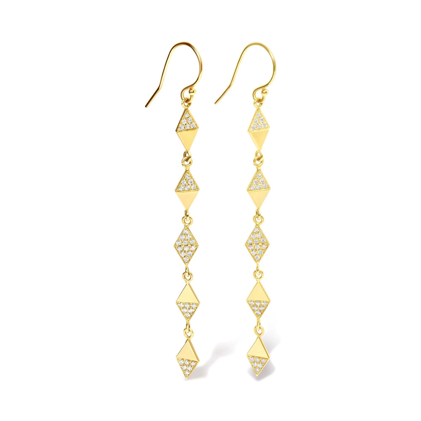 14K Yellow Gold 1/3 Cttw Diamond Studded Kite Drop and Dangle Earrings (H-I Color, SI2-I1 Clarity)