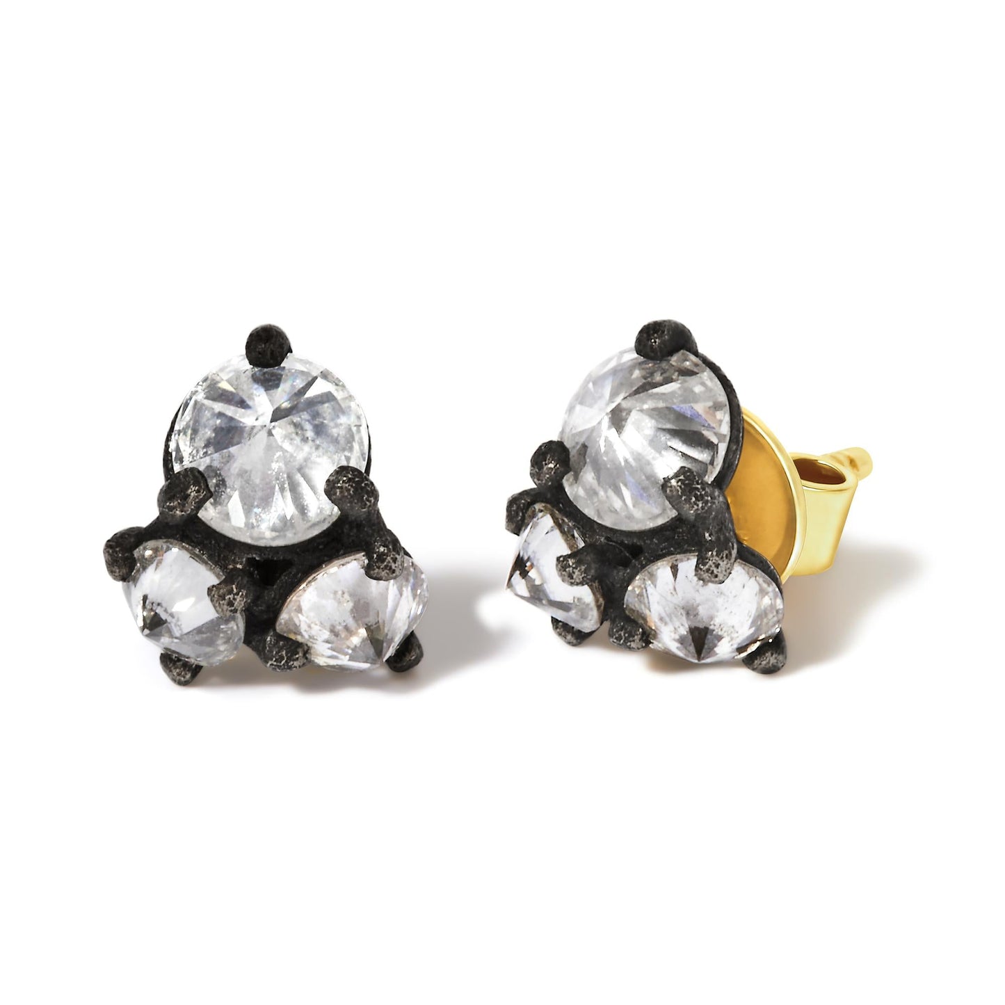 14K Yellow Gold and Black Oxidized Reverse Set 1 1/4 Cttw Diamond Trio Stud Earrings (I-J Color, I1-I2 Clarity)