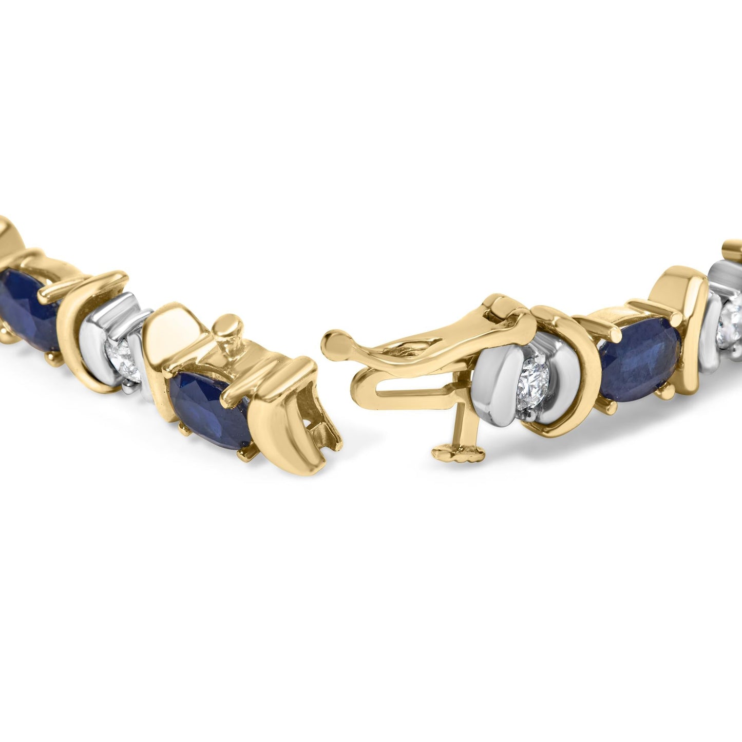 14K Yellow Gold 1.00 Cttw Alternating  Diamond and 6 1/2 Cttw Oval Blue Sapphire Link Bracelet (H-I Color, SI1-SI2 Clarity) - 7" Inches