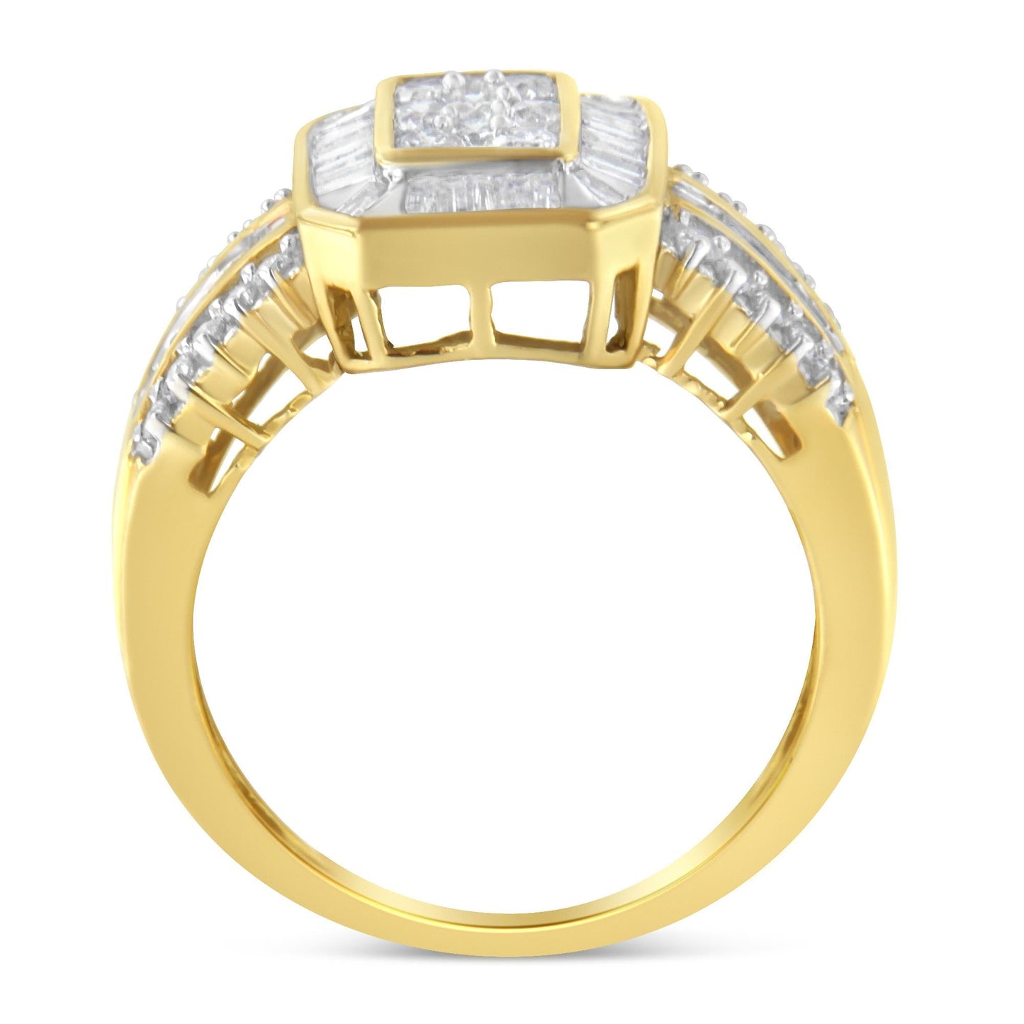 10K Yellow Gold Round and Baguette-Cut Diamond Cocktail Ring (1.0 Cttw, H-I Color, SI2-I1 Clarity)