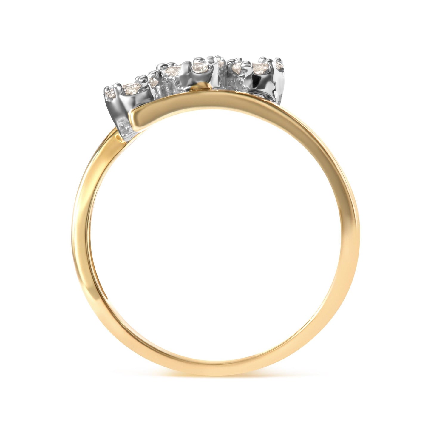 10K Yellow Gold 1/4 Cttw Diamond Cluster 3 Stone Style Bypass Ring (I-J Color, I1-I2 Clarity)