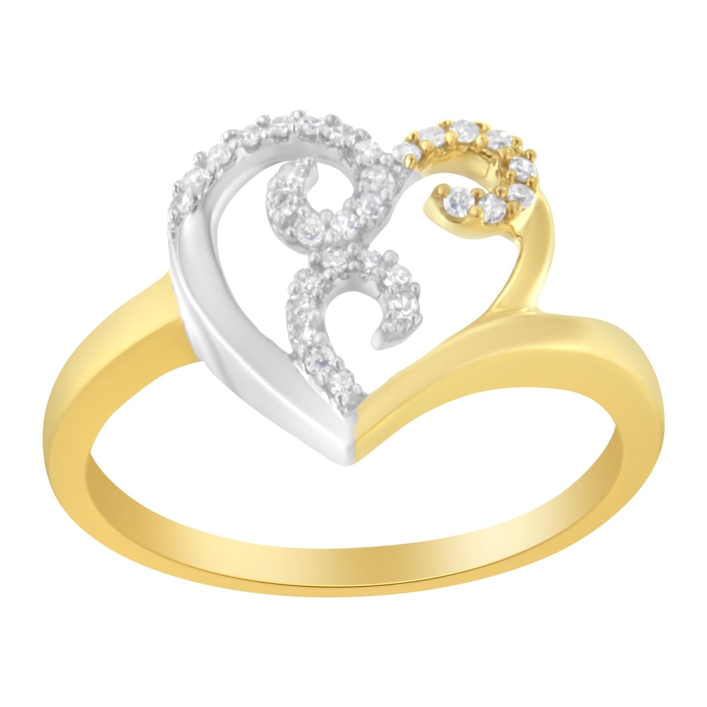 10K Two-Toned Gold Diamond Heart Shape Cluster Ring (1/6 Cttw, H-I Color, I1-I2 Clarity)