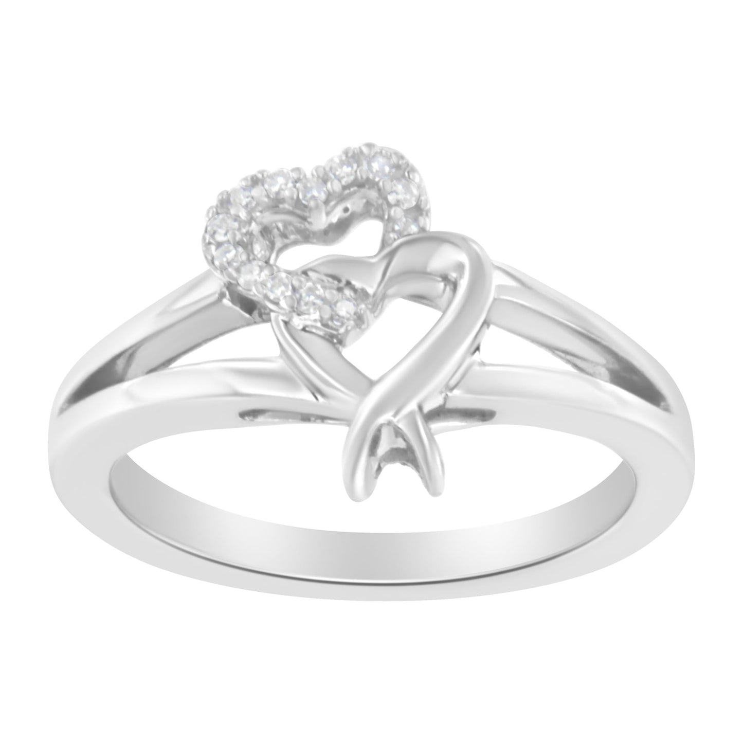 .925 Sterling Silver Diamond Heart Accent Ring (1/20 Cttw, H-I Color, I1-I2 Clarity).50