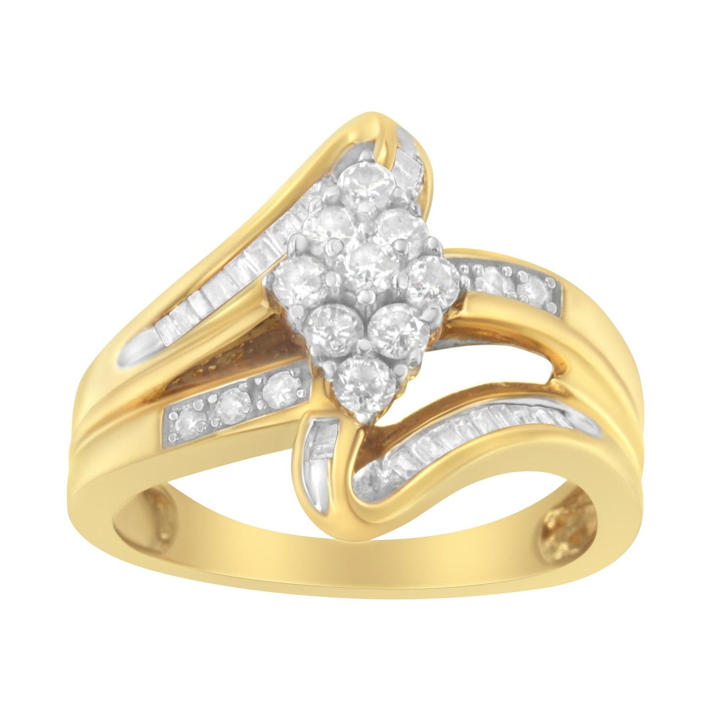 10K Yellow Gold 1/2 cttw Diamond Cluster Cocktail Ring (J-K Clarity, I1-I2 Color)