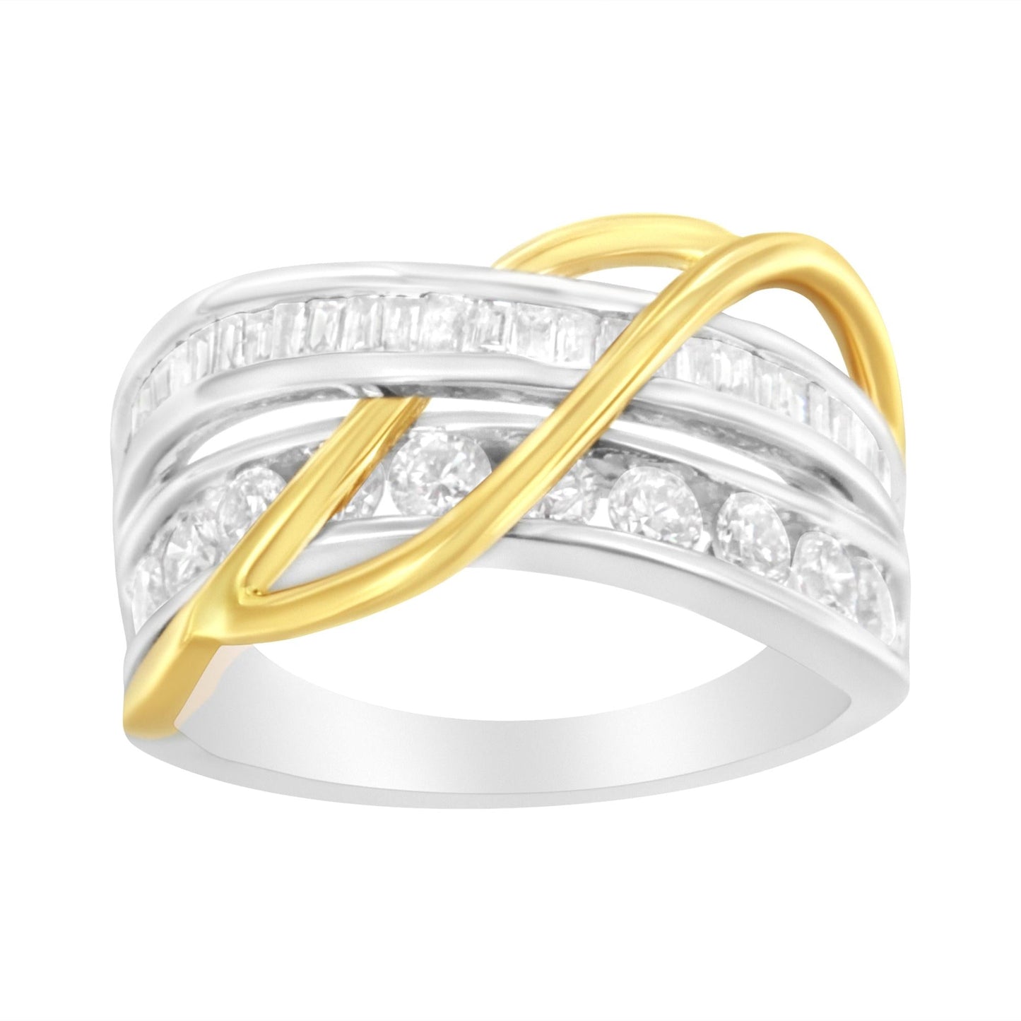 10K White and Yellow Gold 1 1/10 cttw Channel-Set Diamond Bypass Band Ring (J Color, I3 Clarity)