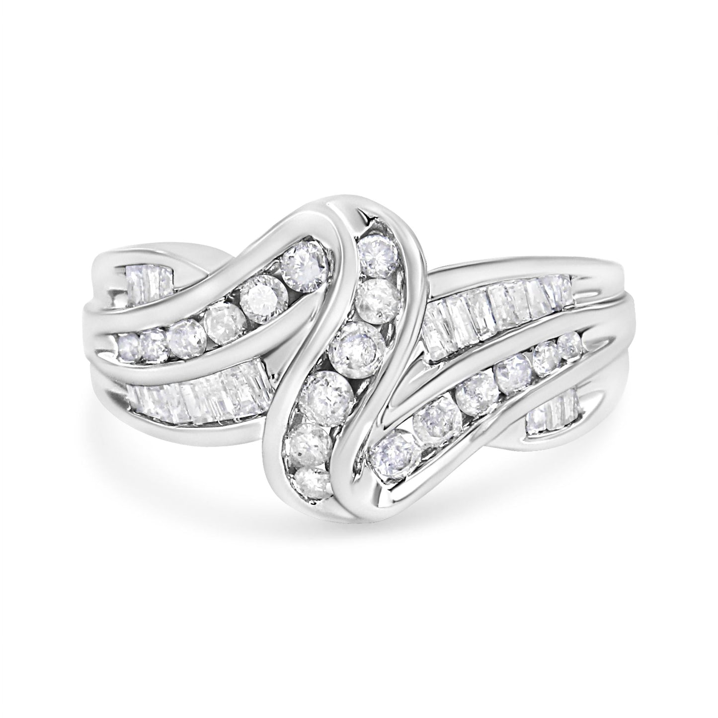 10K White Gold Ring 3/4 Cttw Round-Cut Diamond Bypass Ring (H-I Color, I2-I3 Clarity)