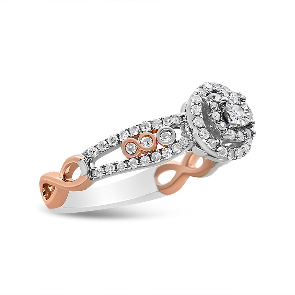 14K Rose Gold Plated .925 Sterling Silver 1/2 Cttw Round Diamond Double Frame Cross-Over Split Shank Engagement Ring (I-J Color, I2-I3 Clarity)