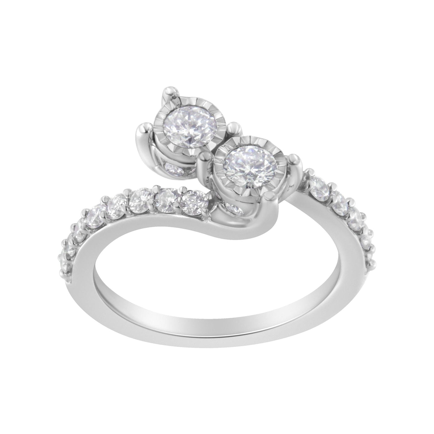 10K White Gold Two-Stone Miracle-Set Diamond Bypass Ring (1 Cttw, H-I Color, I1-I2 Clarity)