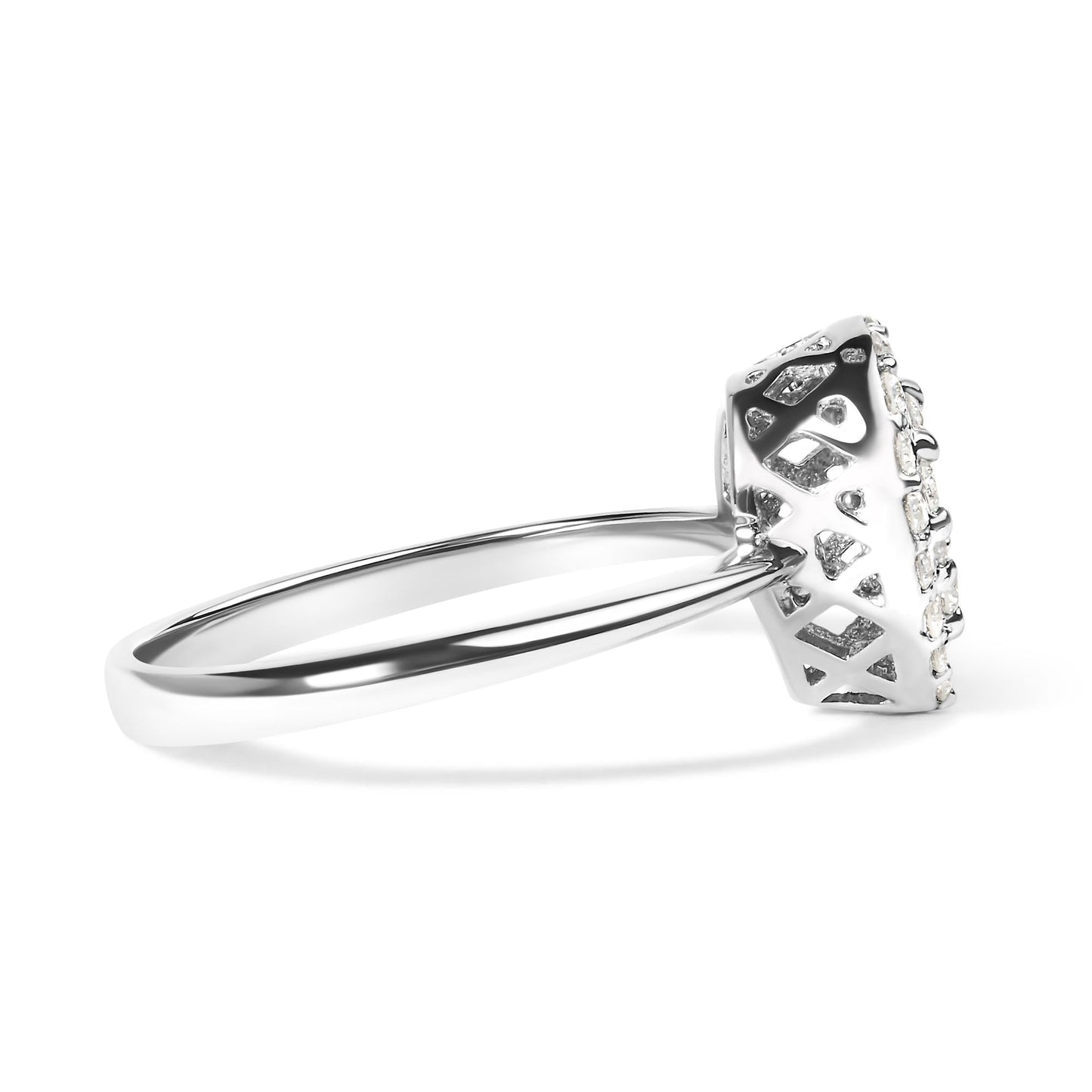 .925 Sterling Silver 3/8 Cttw Lab Grown Diamond Cluster and Halo Pear Promise Ring (G-H Color, VS2-SI1 Clarity) - Size 7