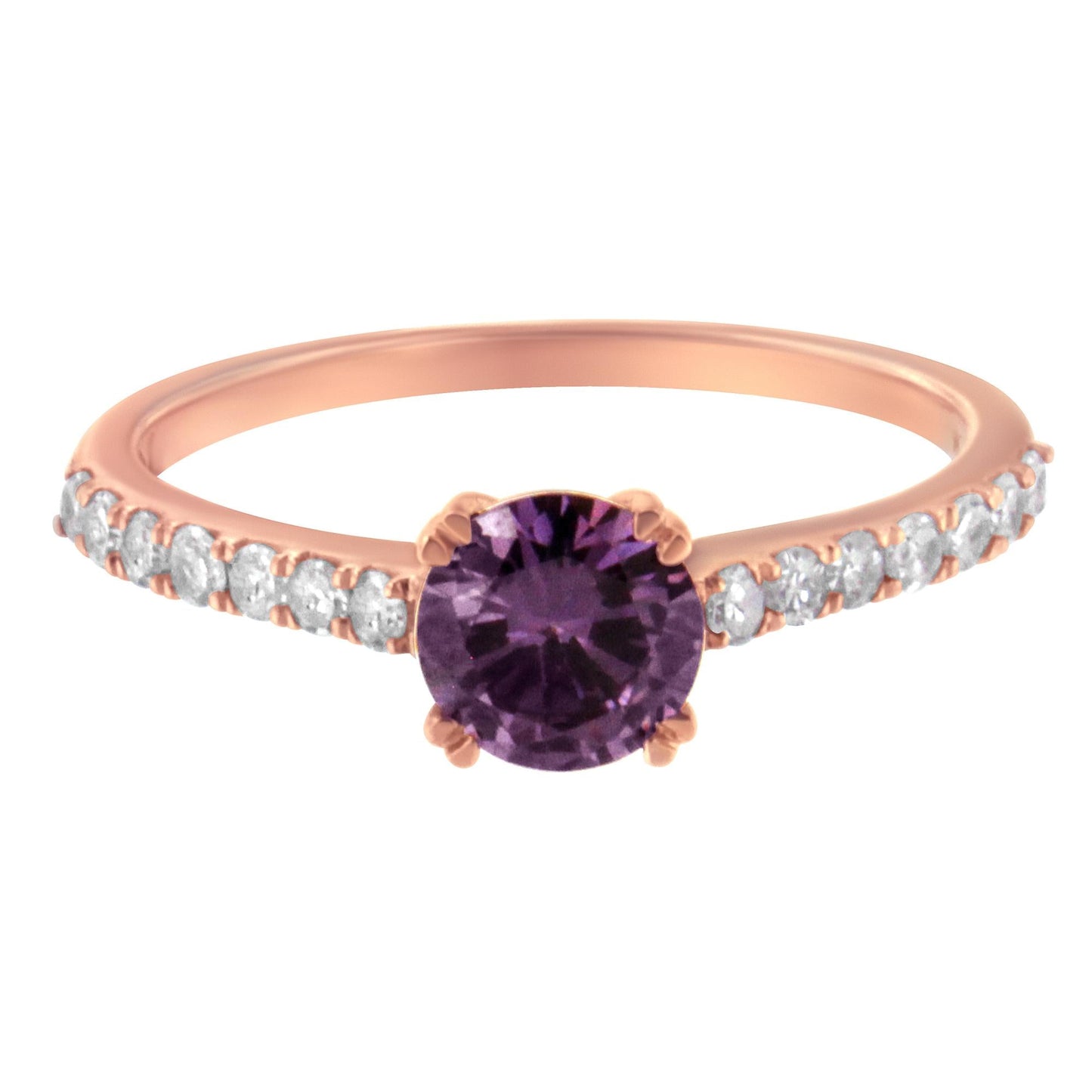 10K Rose Gold 1/4 Cttw Diamond and 6MM Gemstone Halo Ring(H-I Color, I1-I2 Clarity)