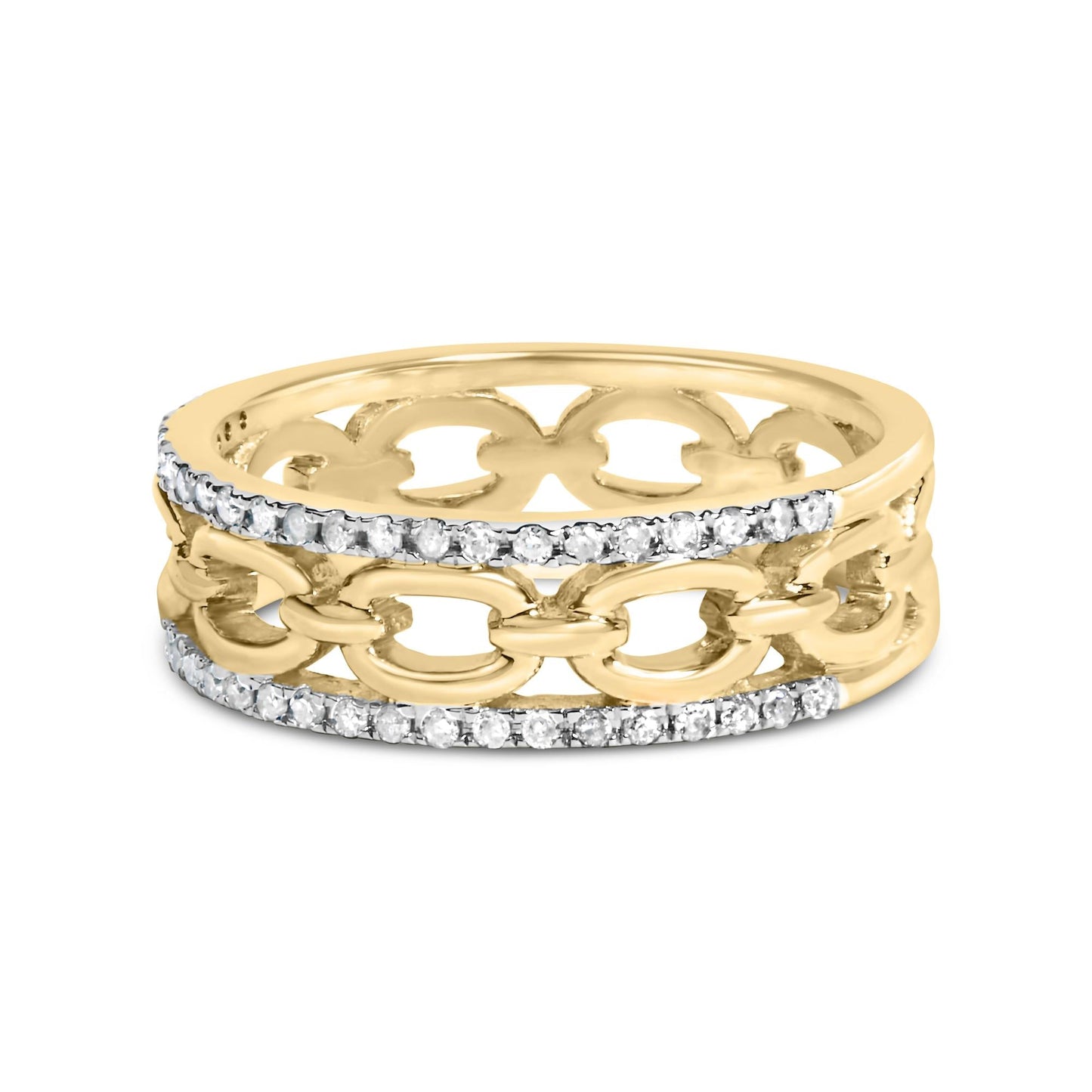 10K Yellow Gold 1/5 Cttw Diamond Two Row Cuban Link Ring