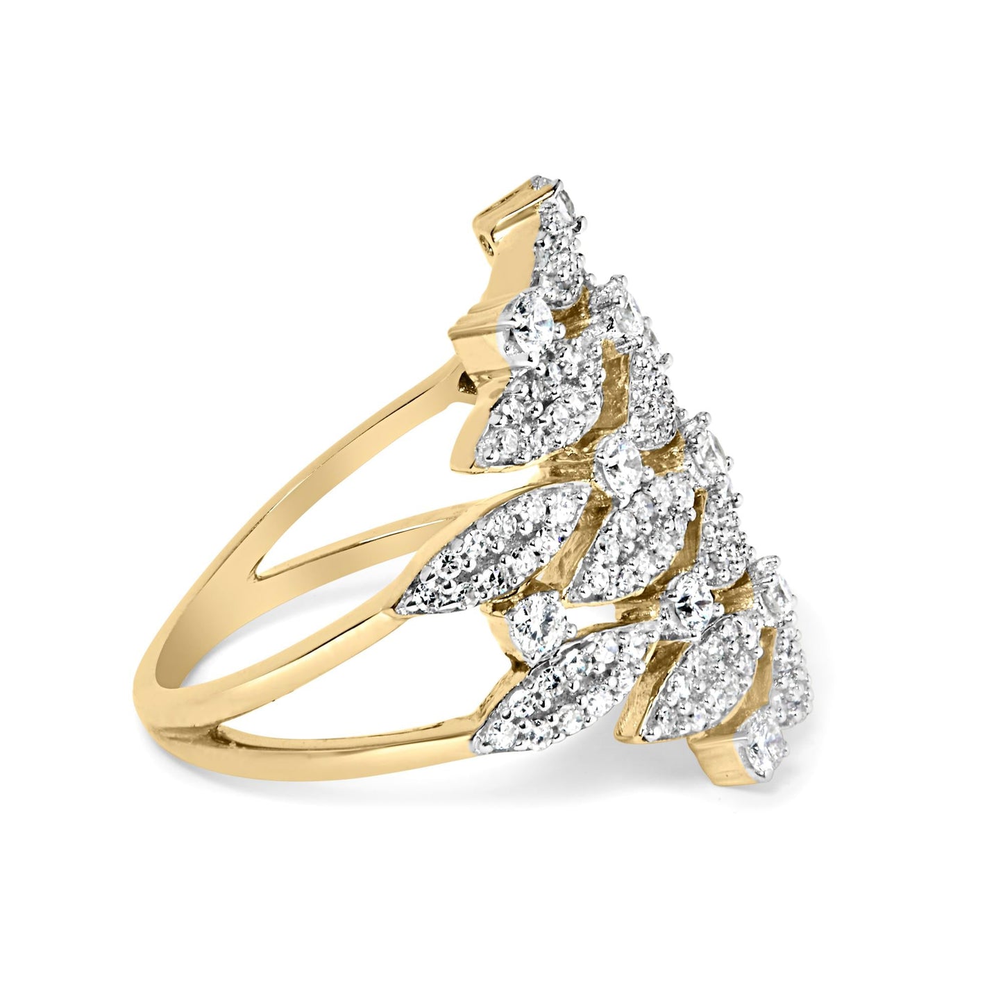 14K Yellow Gold 1.0 Cttw Diamond Geometric Stacked Open Cocktail Ring (I-J Color, I1-I2 Clarity)