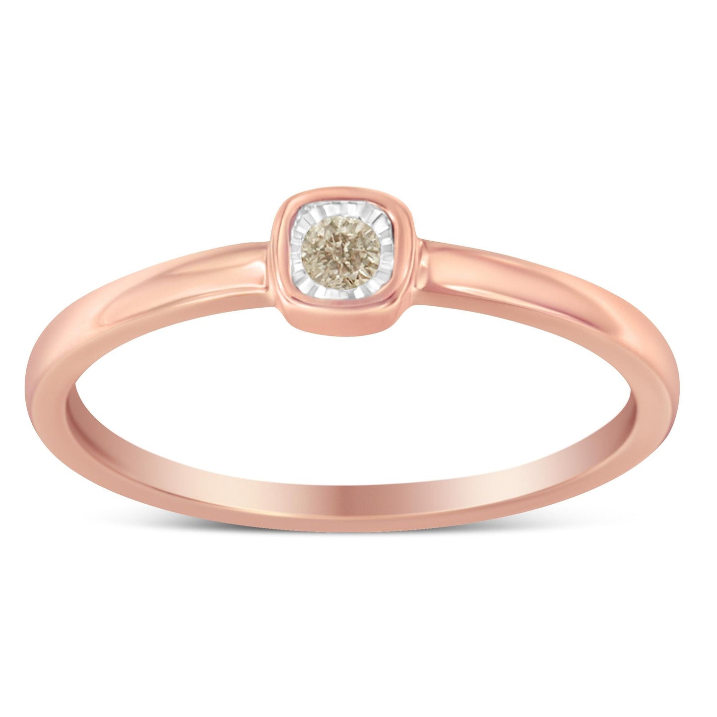 14K Rose Gold Plated .925 Sterling Silver 1/20 Carat Diamond Square Cushion-Shaped Miracle Set Petite Fashion Promise Ring (J-K Color, I1-I2 Clarity)