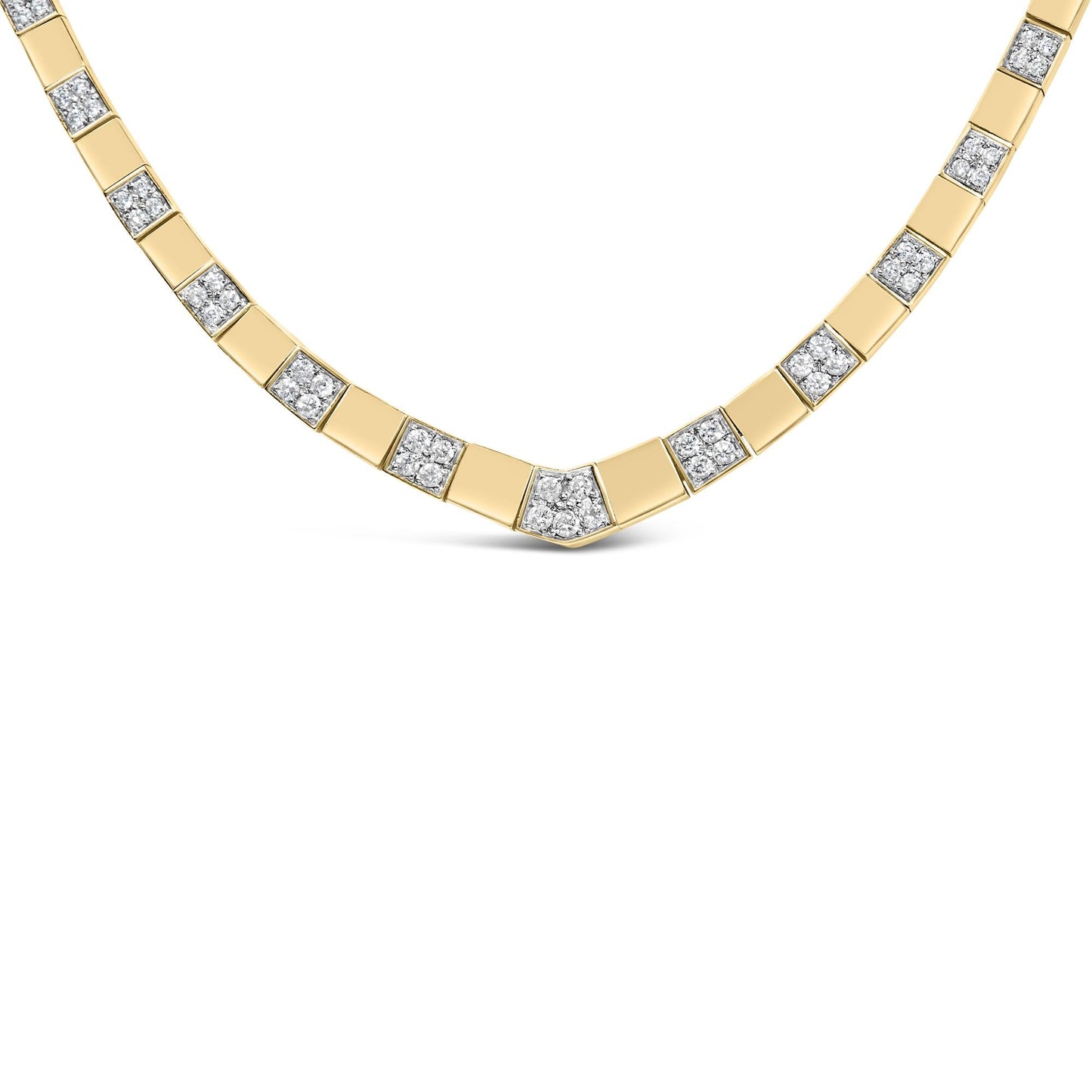 14K Yellow Gold 4/5 Cttw Diamond Cluster and Bar Set Link 3.5 MM Chain Necklace (G-H Color, VS1-VS2 Clarity) - 16" Inches