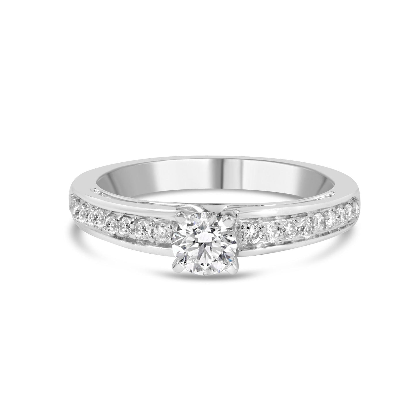 14K White Gold 1/2 Cttw Diamond Solitaire Pave Set Engagement Ring (G-H Color, VS2-SI1 Clarity) - Size 7