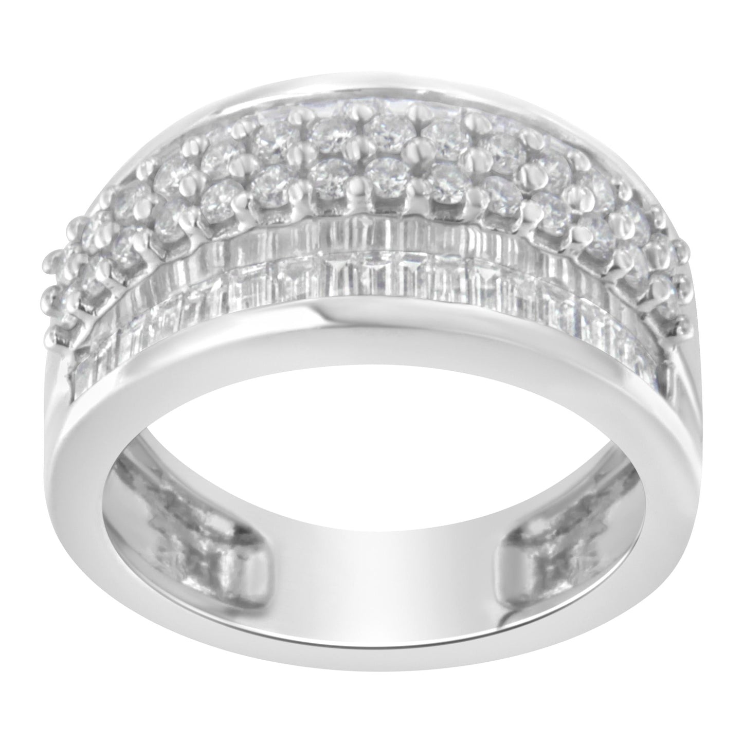 14K White Gold Round and Baguette Diamond Ring (1 1/2 Cttw, F-G Color, SI1-SI2 Clarity)