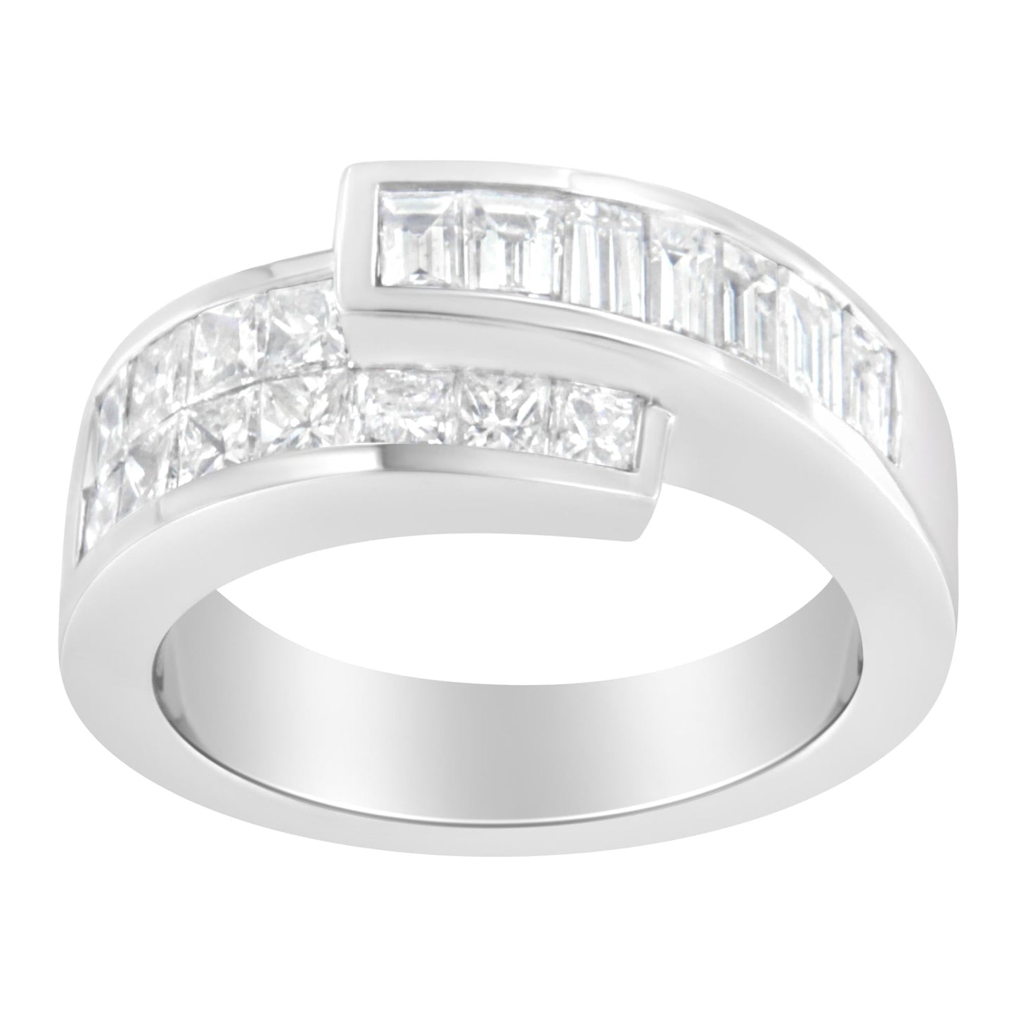 14K White Gold 2.0 Cttw Channel-Set Princess and Baguette-Cut Diamond Bypass Ring Band (G-H Color, SI1-SI2 Clarity)