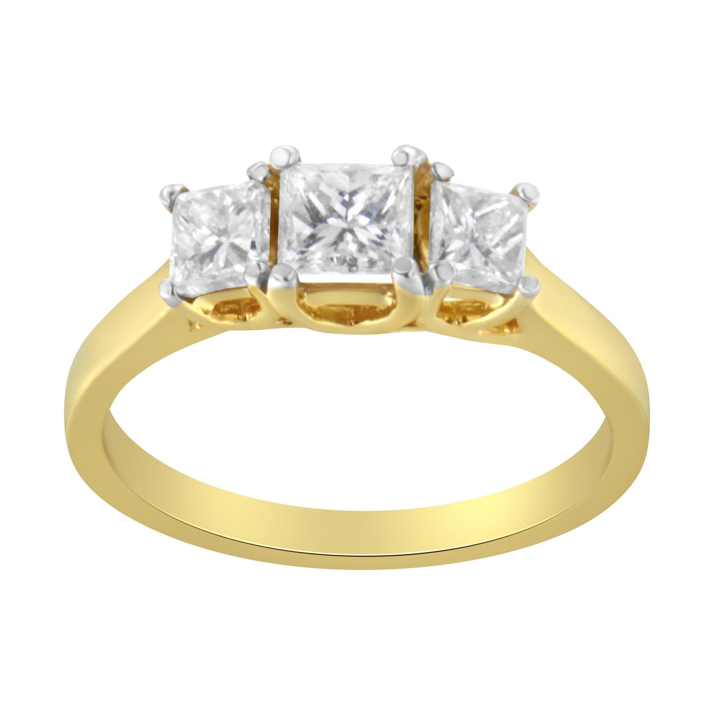 10K Yellow Gold Princess-Cut Diamond Three Stone Band Ring (1 Cttw, J-K Color, I1-I2 Clarity)