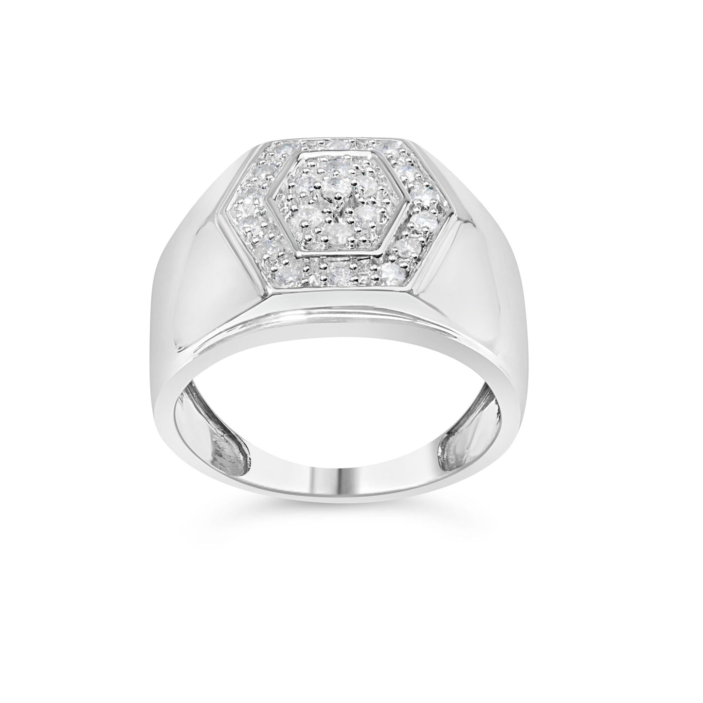 Men's .925 Sterling Silver 1/2 Cttw Multi-Diamond Hexagon Frame Ring (I-J Color, I3 Clarity)