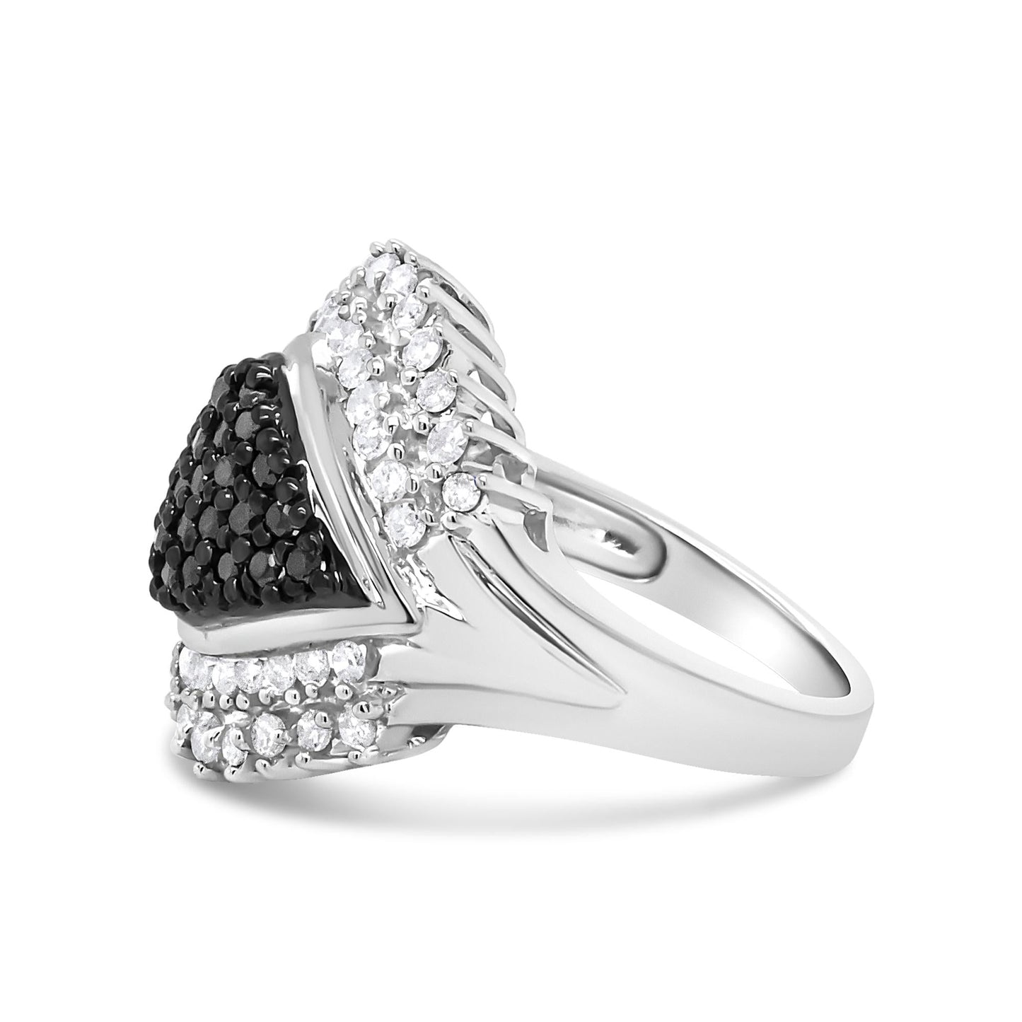 .925 Sterling Siler 1.00 Cttw White and Black Diamond Cluster Evil Eye Ring  (Black and I-J Color, I2-I3 Clarity)