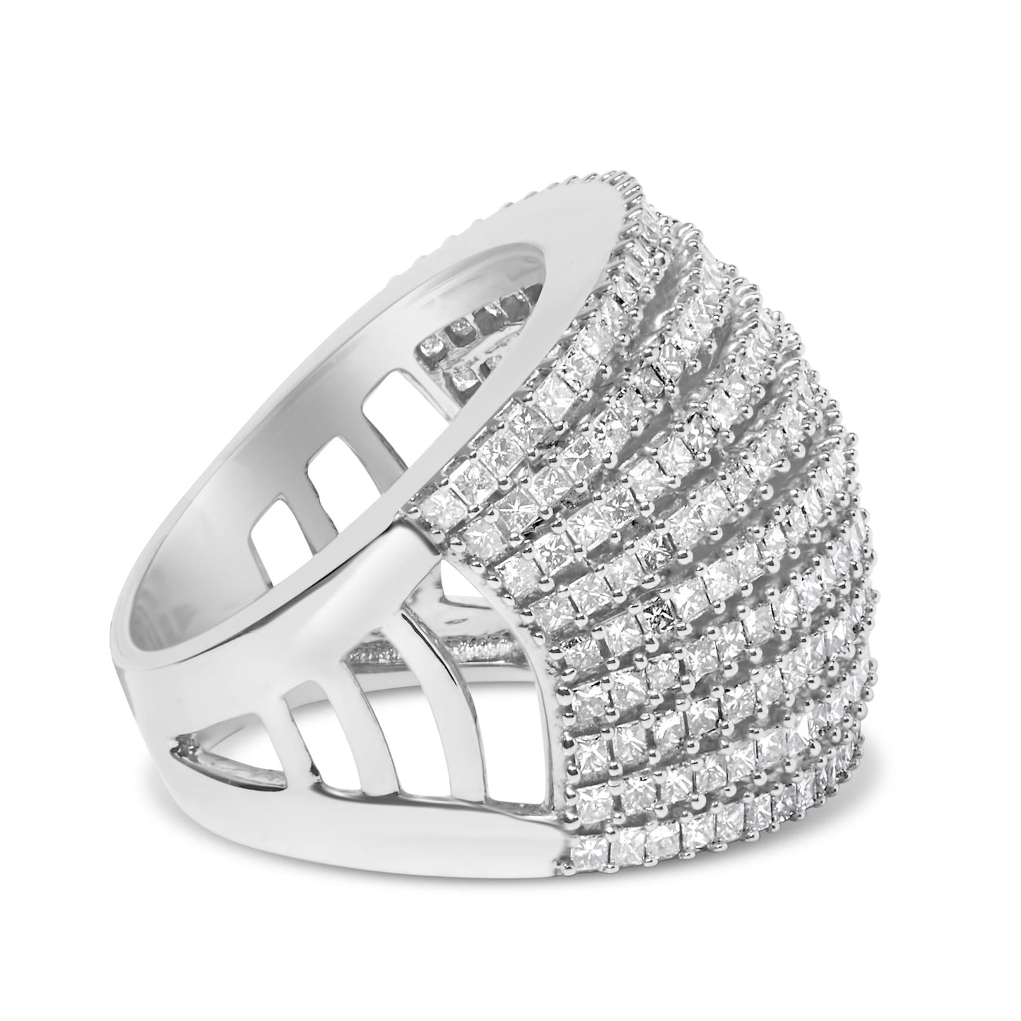 14K White Gold 3.0 Cttw Princess Cut Natural Diamond 9 Row Cocktail Band Ring (H-I Color, SI1-SI2 Clarity)