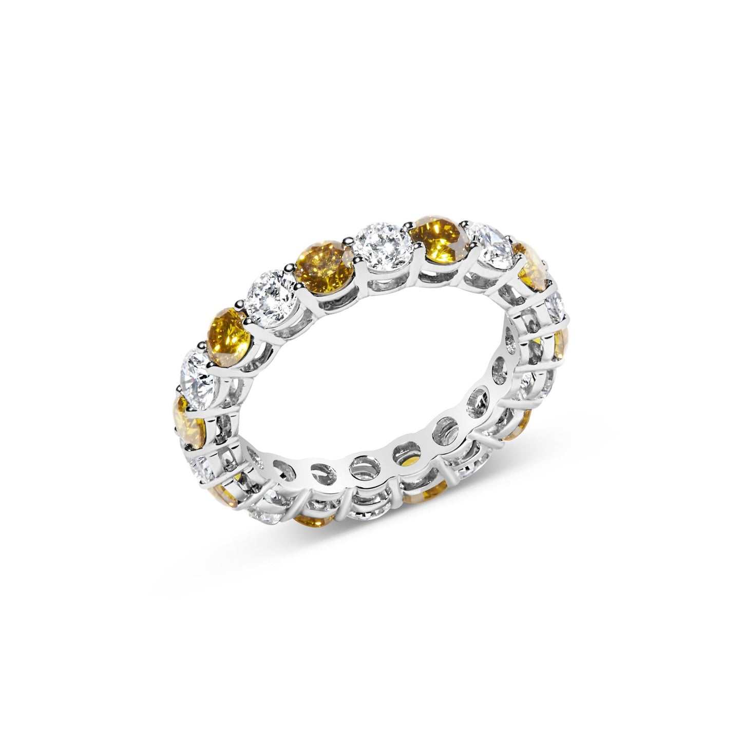 14K White Gold 3.00 Cttw Alternating White and Yellow Lab-Grown Diamond Eternity Band Ring (F-G Color, VS1-VS2 Clarity)